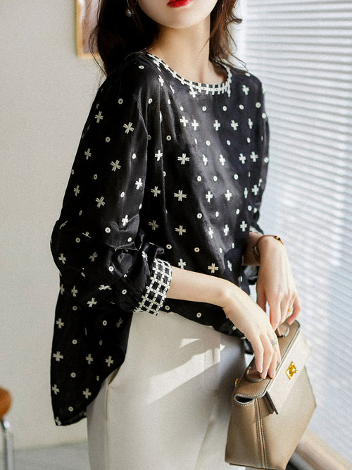Alexa Classic Embroidered Round Neck Puff Sleeve Top