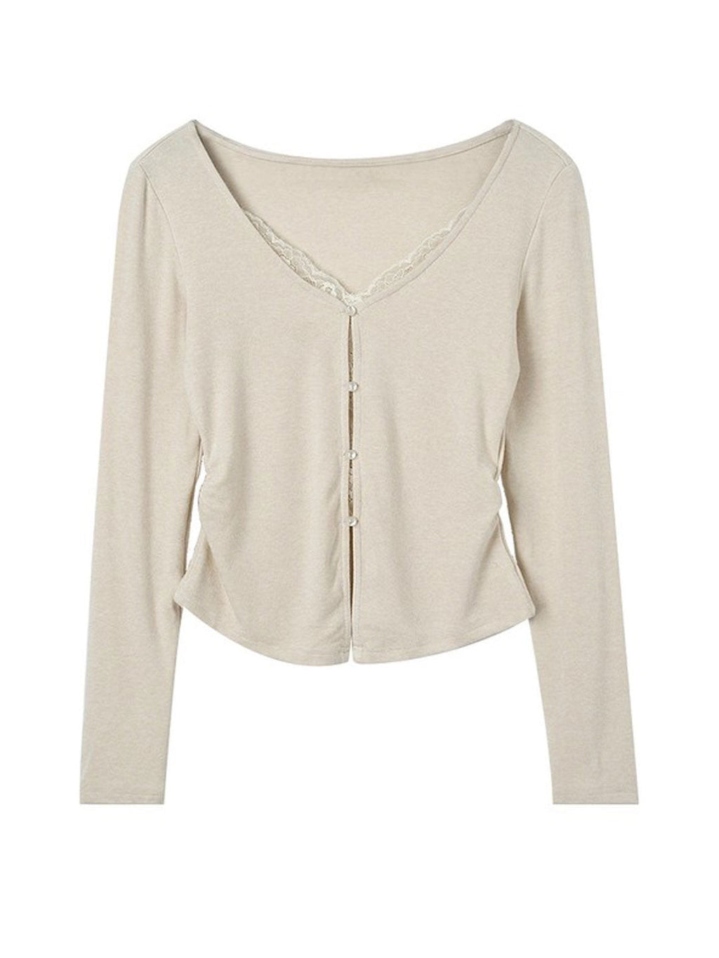 Chloe Slim V-Neck Solid Color Lace Top