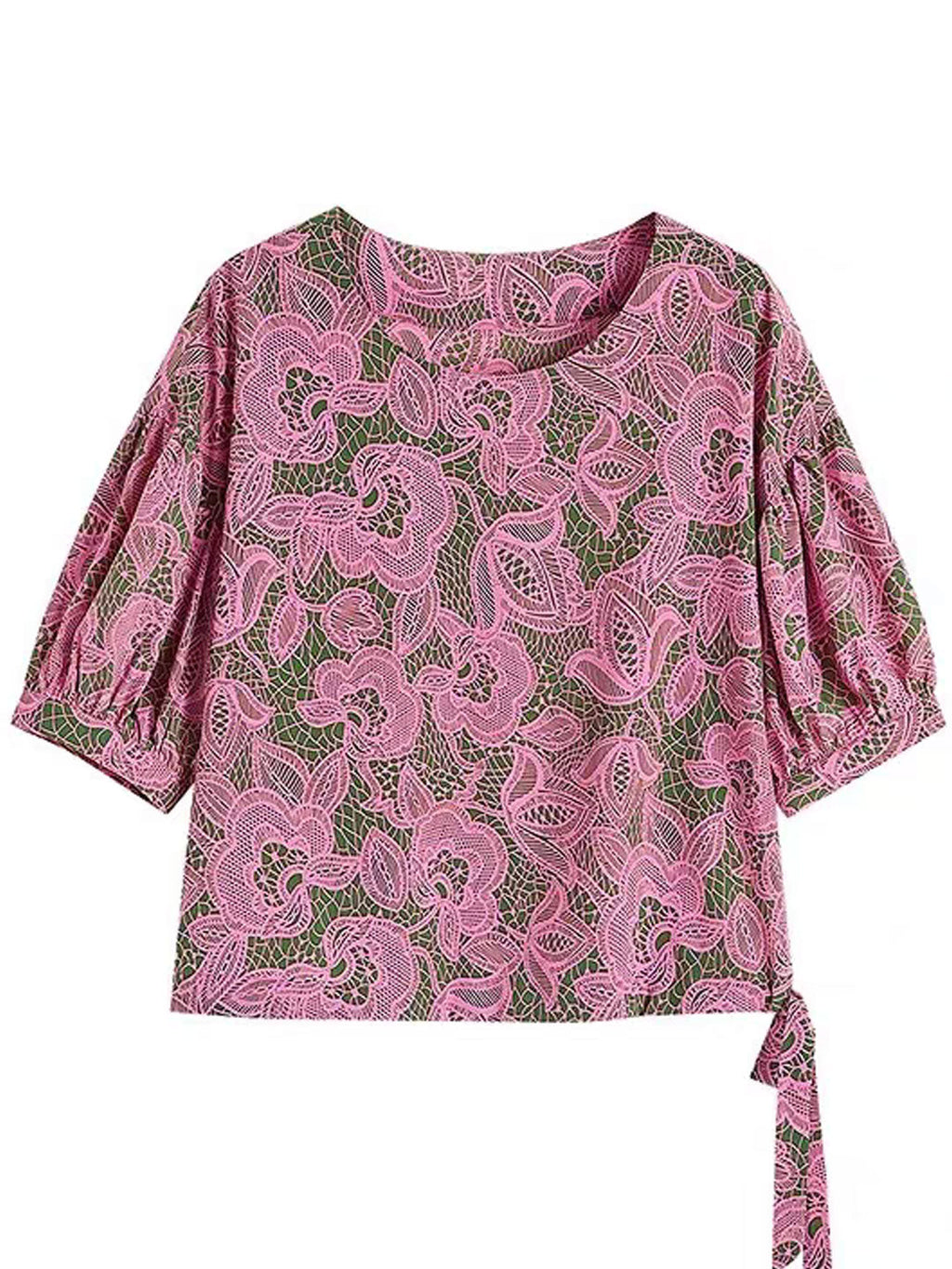 Madison Loose Crew Neck Latern Sleeve Drawstring Top