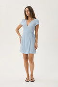 AFENDS Womens Farah - Seersucker Mini Wrap Dress - Blue