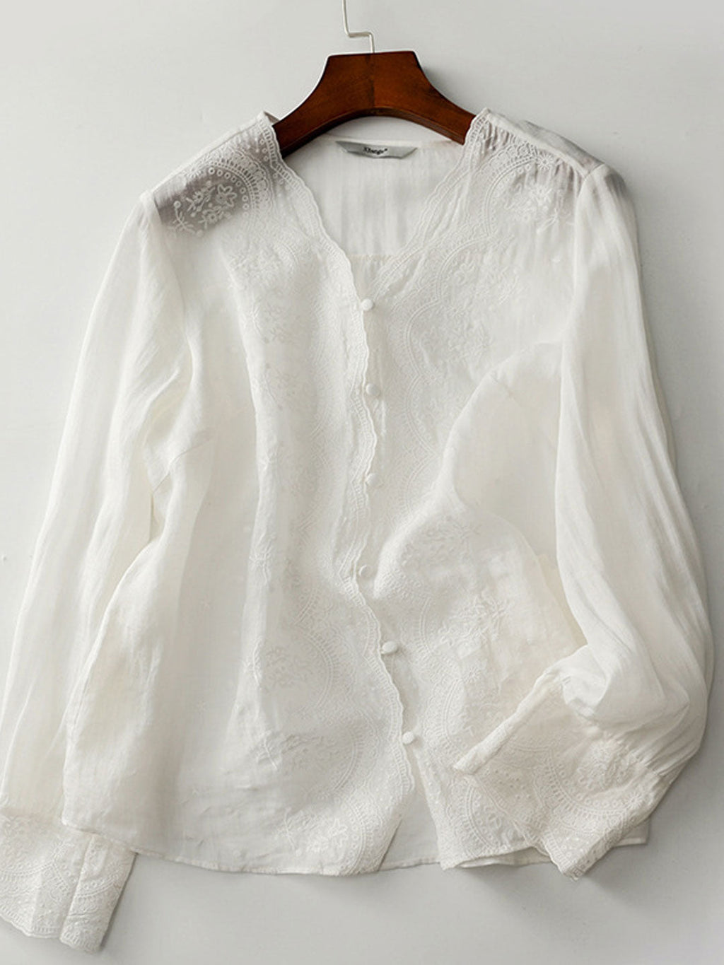 Abigail Vacation V-Neck Solid Color Embroidered Top