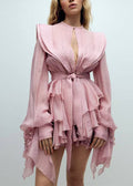 Cotton Lantern Pink Bohemian Mini Dress Sleeve Ruffled