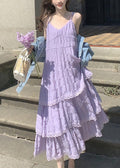 Strap V Elegant Lace Dress Neck Spaghetti Purple Cotton