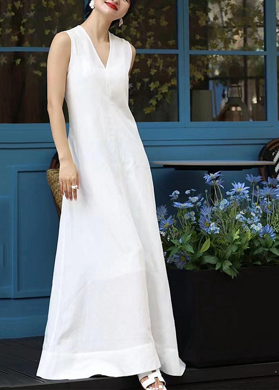 White Sleeveless Neck Patchwork Long V Elegant Dresses