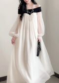 Dress French Neck Slash Sleeves Elegant Lantern Chiffon