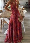Neck Handmade Dress Cotton Red V Print Strap Summer Spaghetti