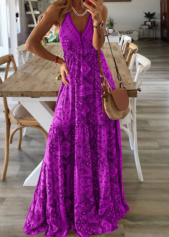 Neck Handmade Dress Cotton Red V Print Strap Summer Spaghetti