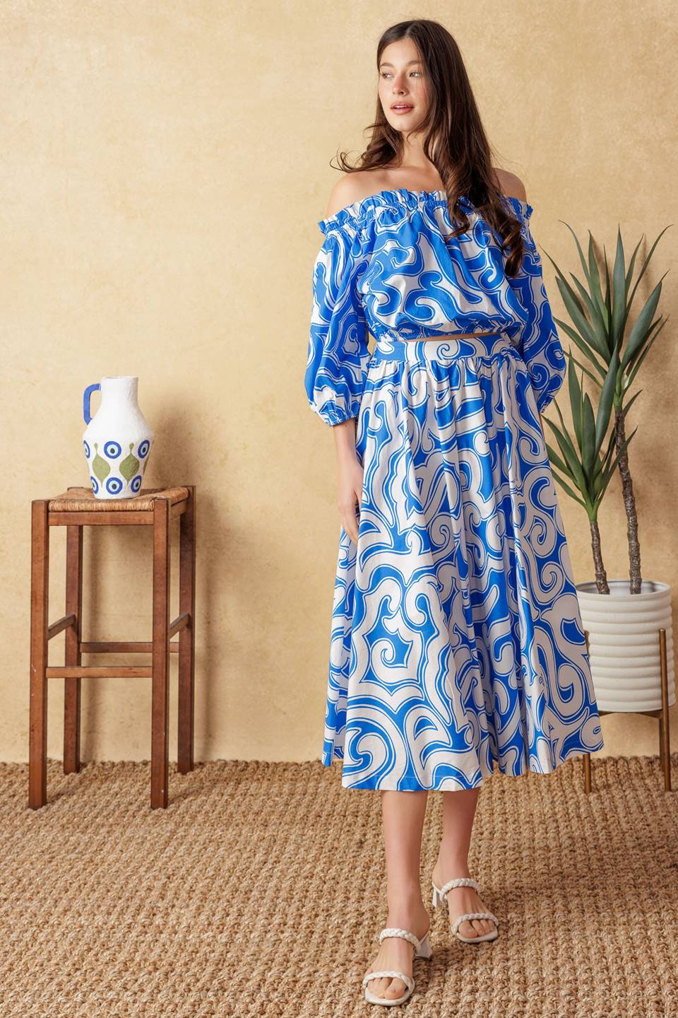 BEACH DAY TOP & SKIRT SET - BLUE & WHITE
