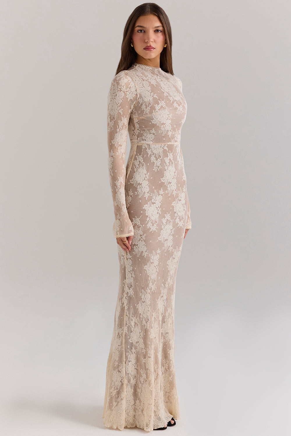 Solid Lace Jersey Maxi Dress