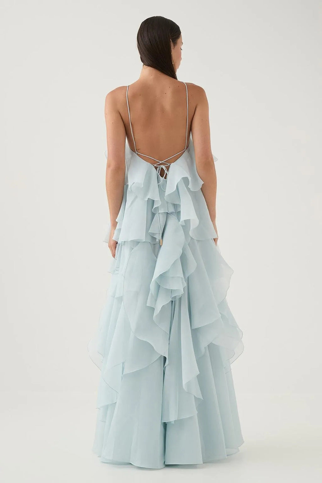 3D Flower Halter Neck Frill Maxi Dress