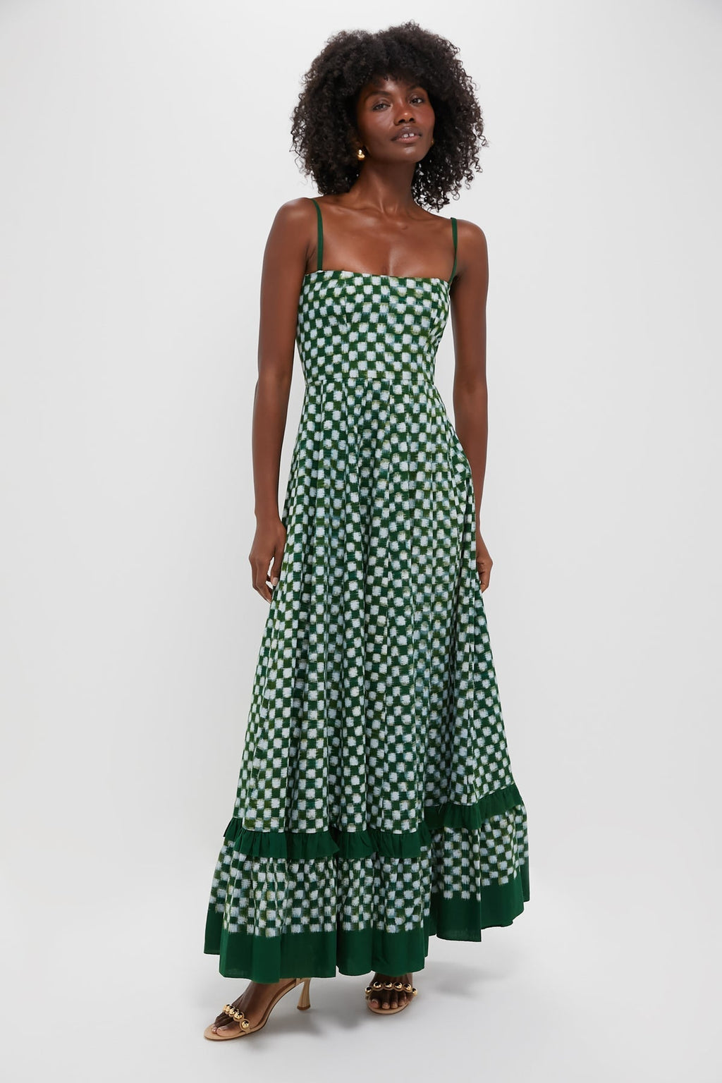 Checks Frill Sleeveless Maxi Dress