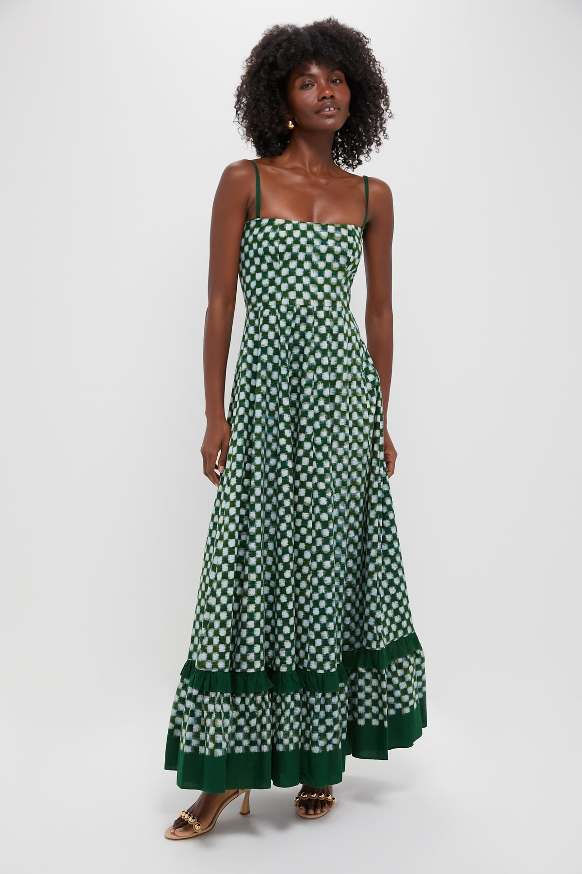 Checks Frill Sleeveless Maxi Dress