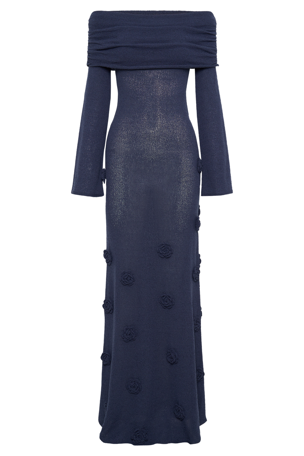 Knit Off-Shoulder 3D Flower Maxi Dress