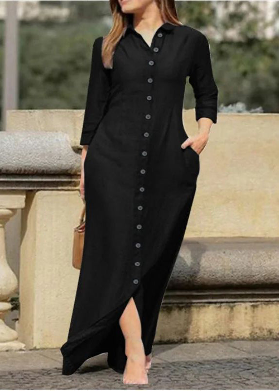 Dress Long Pan Natural Button Black Shirts Peter Fall Collar