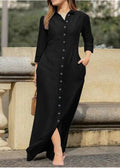 Dress Long Pan Natural Button Black Shirts Peter Fall Collar