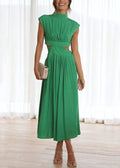 Out Summer Dress Wrinkled Long Green Cotton Hollow New