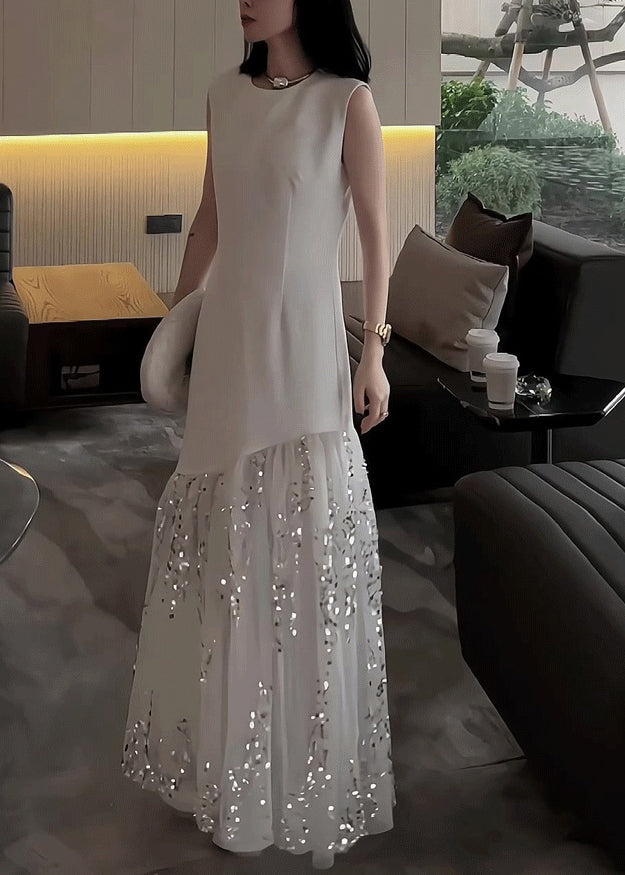 Patchwork Dress Long Design Summer White Tulle Original