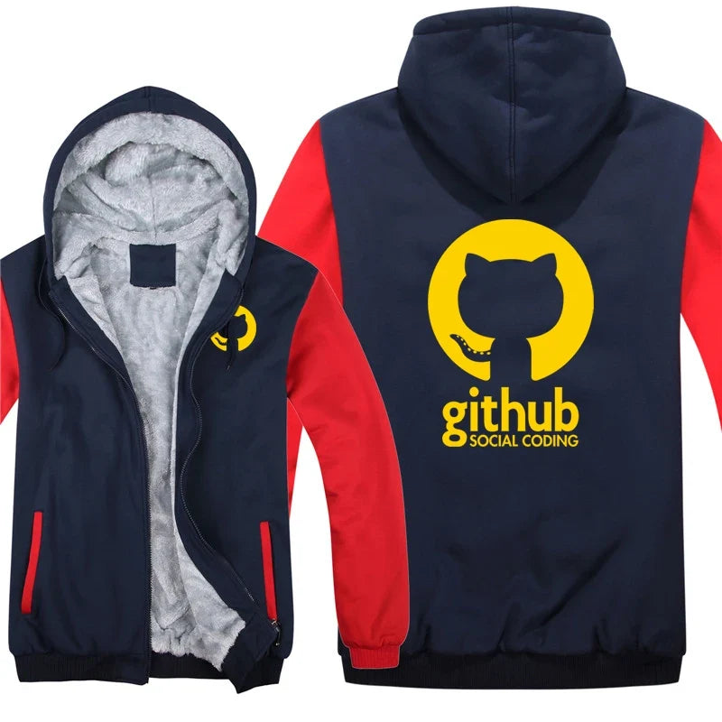 Hoodies Men Coat Winter Warm Fleece Github Programmer Sweatshirts Jacket