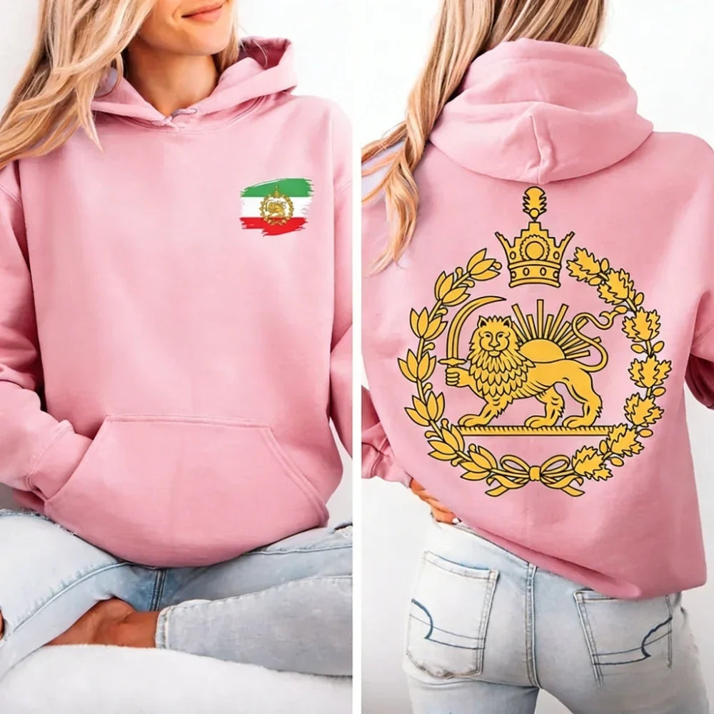 Lion and Sun Iran Hooded Tops Persian Flag Graphic Duplex Printing Clothing Shir-o-Khorshid Emblem Pullover Men Women Hoodies