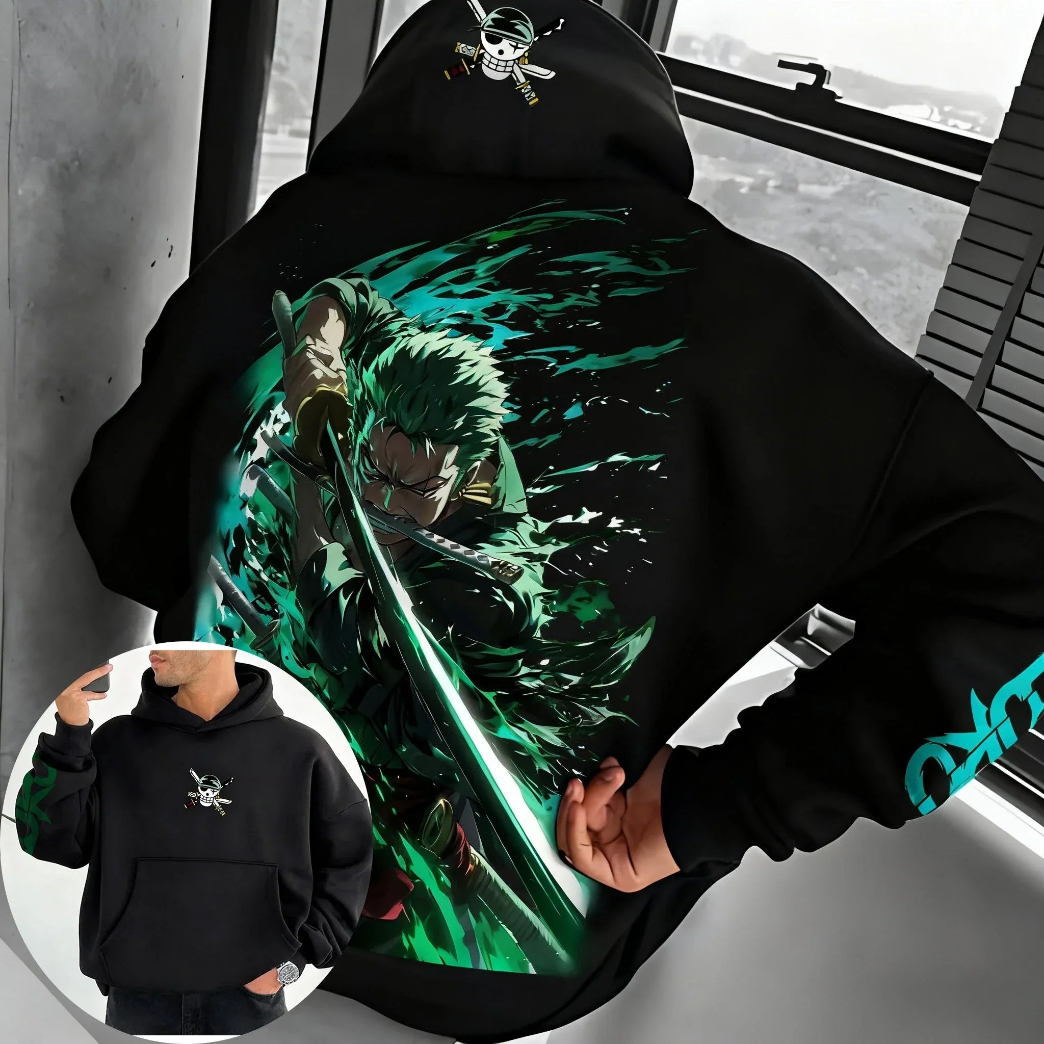 Hoodie Men's and Women's New Roronoa Zoro Printed Street Hip Hop Trendy Casual Parent Child Top