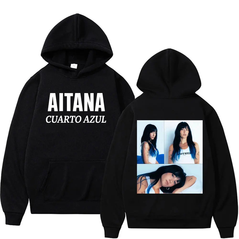 Singer Aitana Cuarto Azul Tour Graphic Hoodies Men Women's Retro Fashion Aesthetic Sweatshirt Fleece Casual Pullovers Streetwear