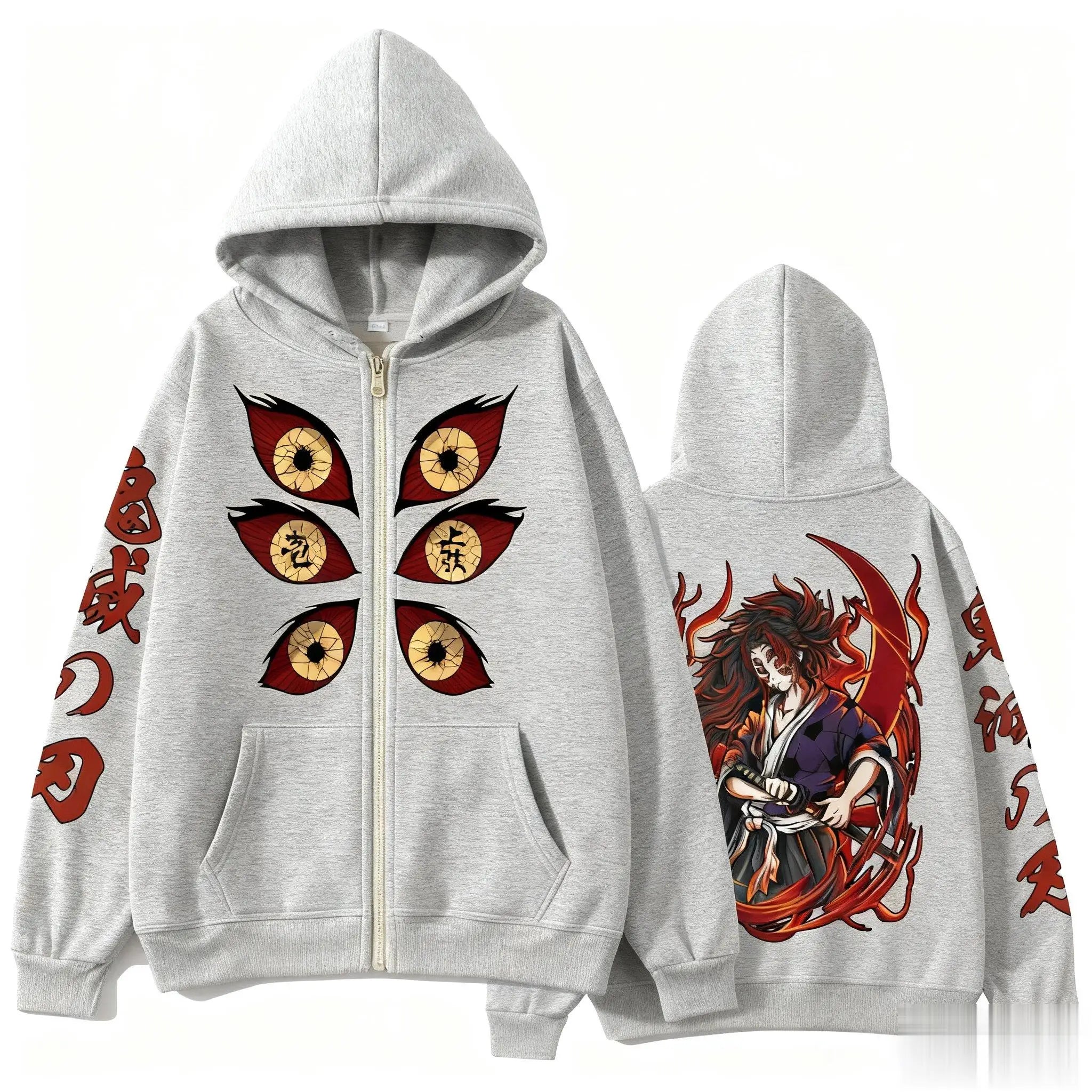 Men Autumn Winter 100%Cotton Zipper Hoodie Women Casual Harajuku Demon Slayer Japanese anime Long Sleeve Y2K Coat Top