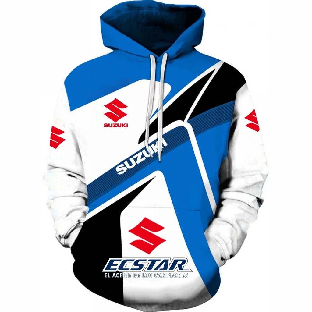 men's sweatshirt for the Suzuki Endurance Race is a popular outdoor activity featuring motorcycles and young engines.