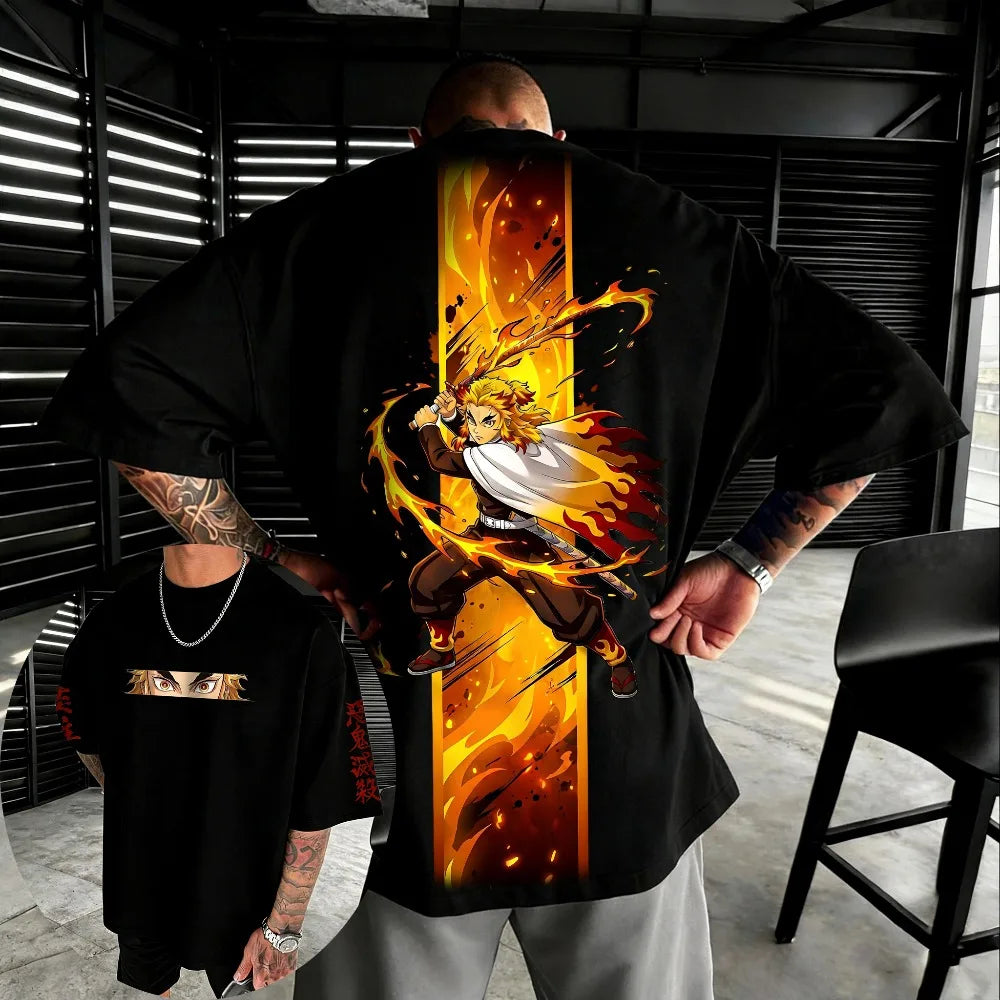 Oversized Unisex Pure Cotton T-shirt Demon Slayer Kochou Shinobu 2026 Summer New Product Anime Printed Casual Short Sleeved Top