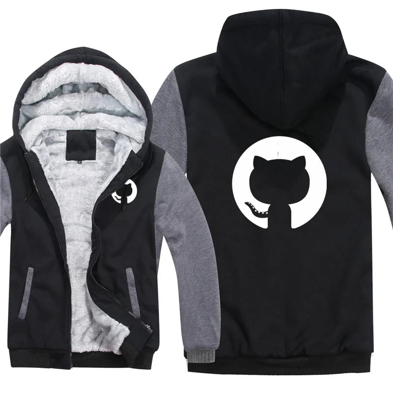Hoodies Men Coat Winter Warm Fleece Github Programmer Sweatshirts Jacket