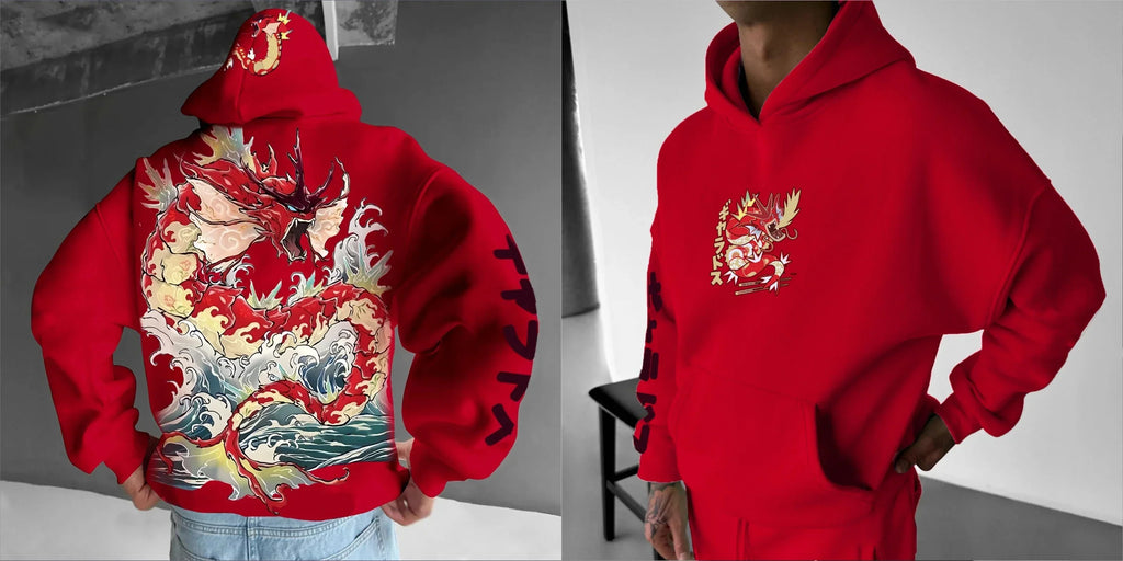 Men's Hoodie 2025 Autumn/Winter Anime Gyarados Print Loose Street Casual Japanese Trendy Versatile Original Jumper Top