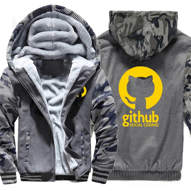 Hoodies Men Coat Winter Warm Fleece Github Programmer Sweatshirts Jacket