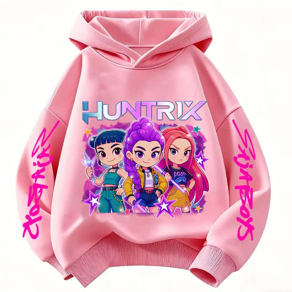 2026 KPop Demon Hunter Cartoon Girls Boy Hooded Sweatshirt Warm Children's Korean Wave Fashion Casual Tops Casual Girls Clothing