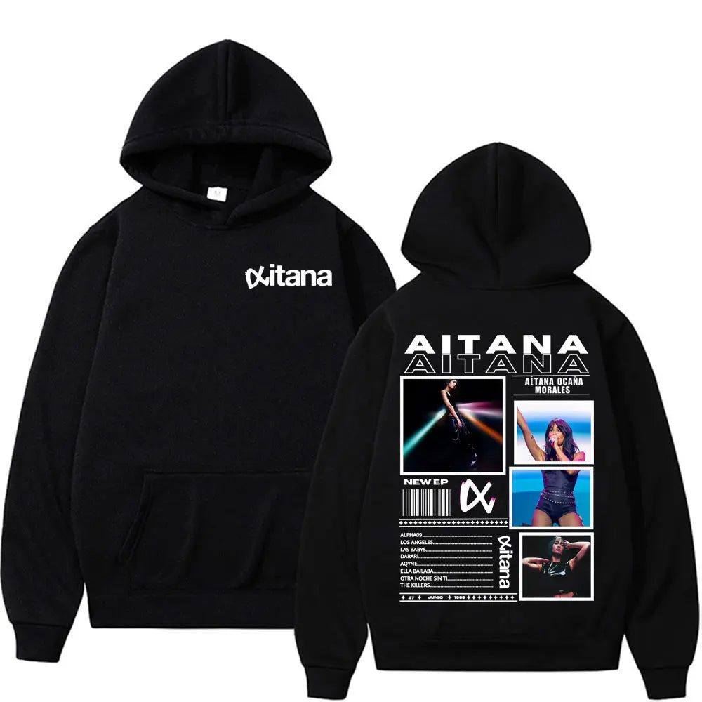 Singer Aitana Cuarto Azul Tour Graphic Hoodies Men Women's Retro Fashion Aesthetic Sweatshirt Fleece Casual Pullovers Streetwear