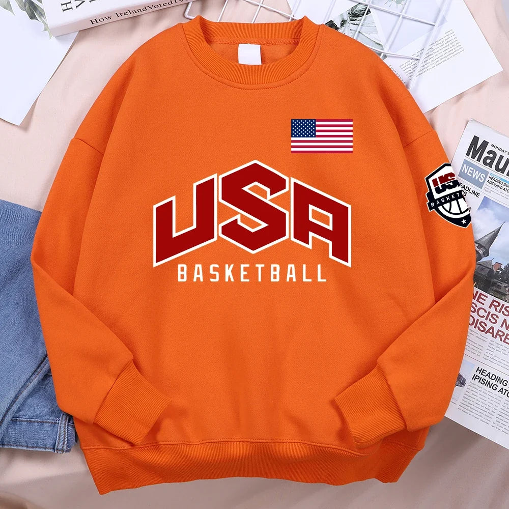 USA Basketballer Printed Street Casual Hoody Men Women Hip Hop Oversized Clothing Loose Warm Fleece Sweatshirts Couple Hoodies