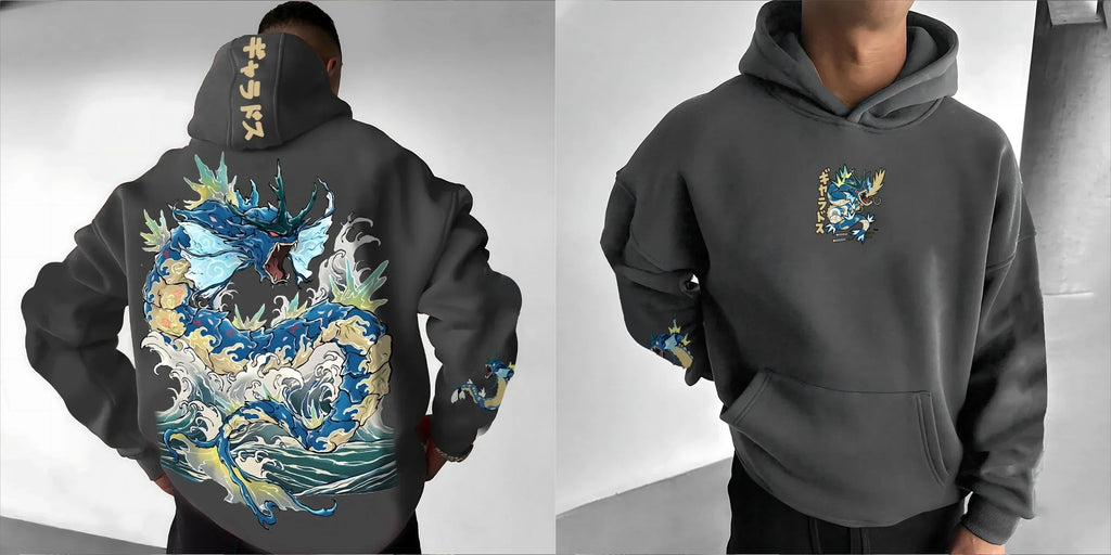 Men's Hoodie 2025 Autumn/Winter Anime Gyarados Print Loose Street Casual Japanese Trendy Versatile Original Jumper Top