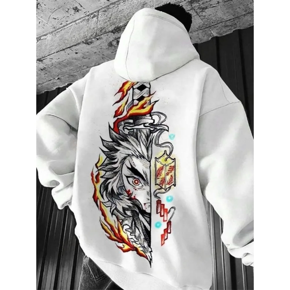 Demon Slayer Men's Hoodie Sweatshirt Kyojuro Rengoku Japanese Anime Spring and Autumn Boys' Long-sleeved Parent-child Outfit