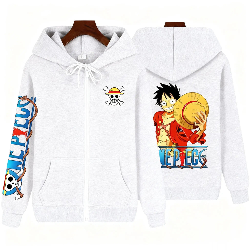 Anime Zip Up Pullover Hoodie Men Women One Piece Luffy Casual Streetwear Y2k Autumn Winter Graphic Print Long Sleeve Jacket Tops