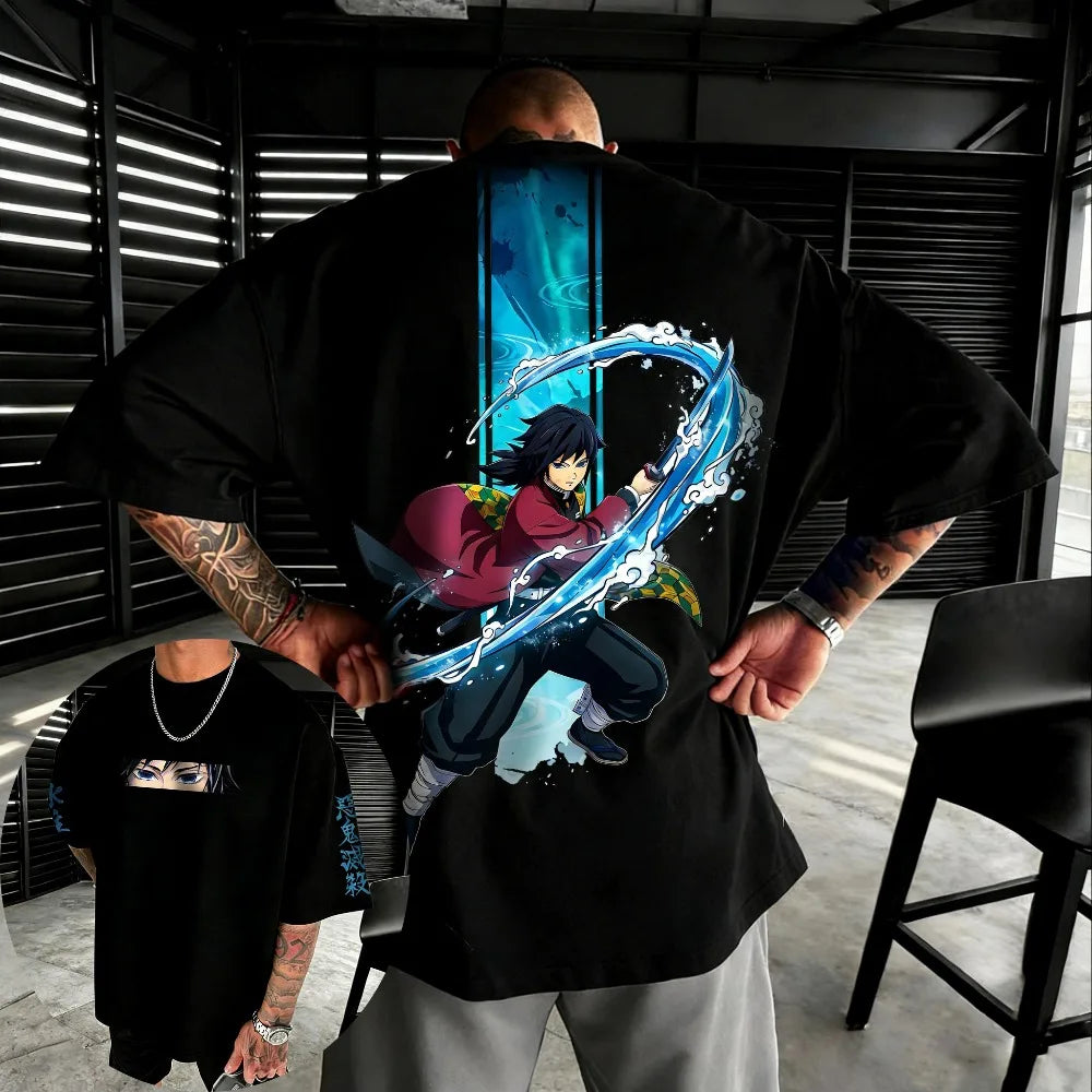 Oversized Unisex Pure Cotton T-shirt Demon Slayer Kochou Shinobu 2026 Summer New Product Anime Printed Casual Short Sleeved Top