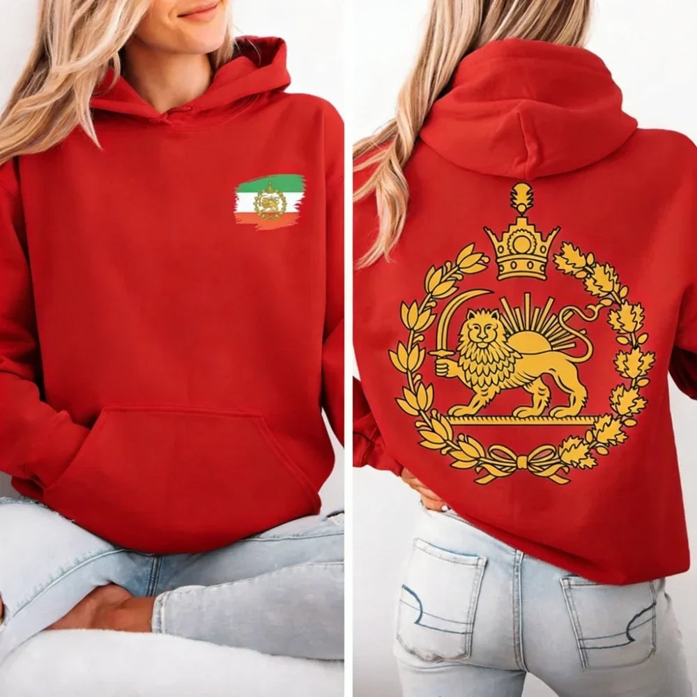 Lion and Sun Iran Hooded Tops Persian Flag Graphic Duplex Printing Clothing Shir-o-Khorshid Emblem Pullover Men Women Hoodies