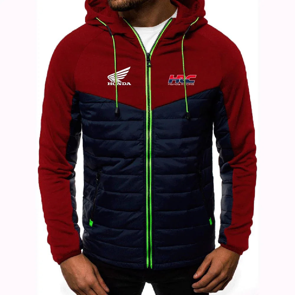 Comfortable Jacket Slim Coat Men's New Seven-color Cotton-padded racing Print Patchwork Hoodies