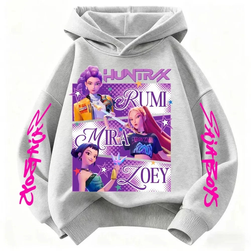 2026 KPop Demon Hunter Cartoon Girls Boy Hooded Sweatshirt Warm Children's Korean Wave Fashion Casual Tops Casual Girls Clothing