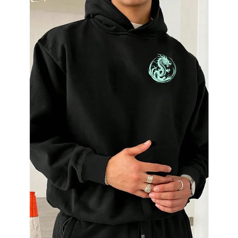 Dragon Shiryu Pattern Autumn Winter Hoodie Harajuku Double-sided Printed Men's Women's Y2k Street Long Sleeved Top
