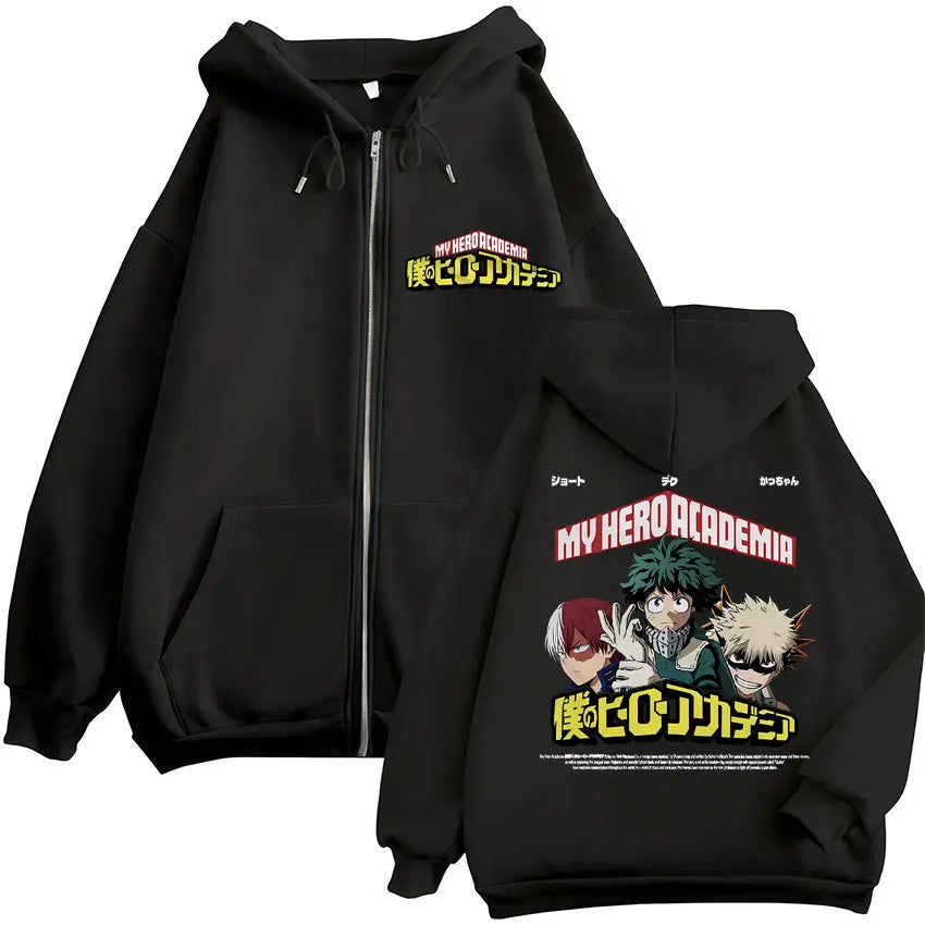 Japan Anime My Hero Academia Zip Up Hoodies Harajuku Fashion Manga Vintage Sweatshirt Men Women Fleece Oversized Tracksuit Coats