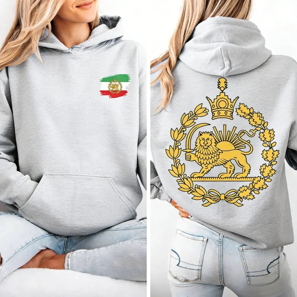 Lion and Sun Iran Hooded Tops Persian Flag Graphic Duplex Printing Clothing Shir-o-Khorshid Emblem Pullover Men Women Hoodies