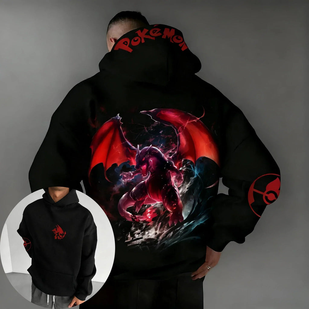 Anime Charizard Co Branded Hoodie 2025 Autumn/Winter New Harajuku Men's and Women's Large Loose Casual Parent Child Top