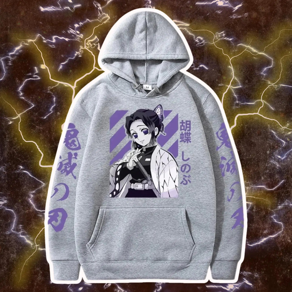 Demon Slayer Shinobu Kochou Hoodie. Anime Graphic Pullover Sweatshirt. Harajuku Loose Streetwear Top Men Women 2026 New Arrivals