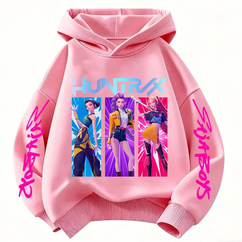 2026 KPop Demon Hunter Cartoon Girls Boy Hooded Sweatshirt Warm Children's Korean Wave Fashion Casual Tops Casual Girls Clothing