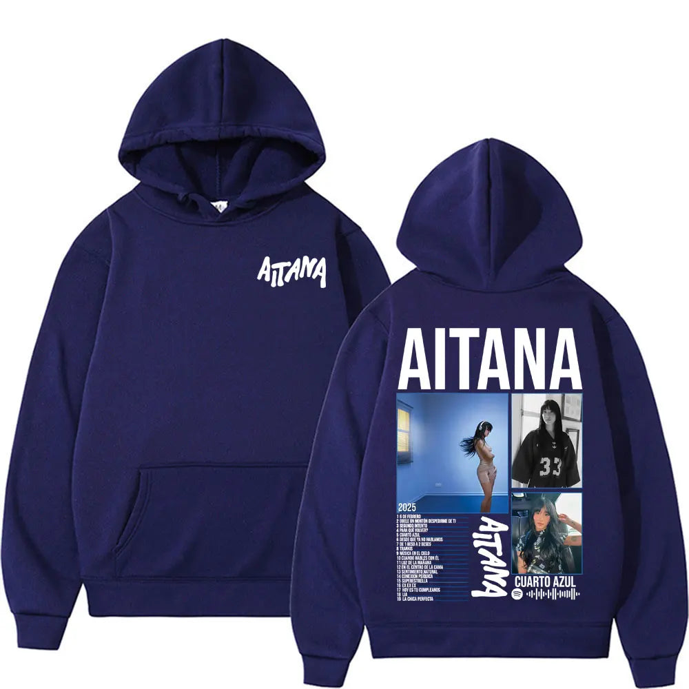 Singer Aitana Cuarto Azul Tour Graphic Hoodies Men Women's Retro Fashion Aesthetic Sweatshirt Fleece Casual Pullovers Streetwear