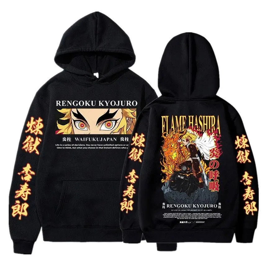 Demon Slayer Rengoku Kyojiro Hoodie Men Women Anime Cosplay Jacket Autumn Winter New Loose Casual Cotton Streetwear Y2k Clothes