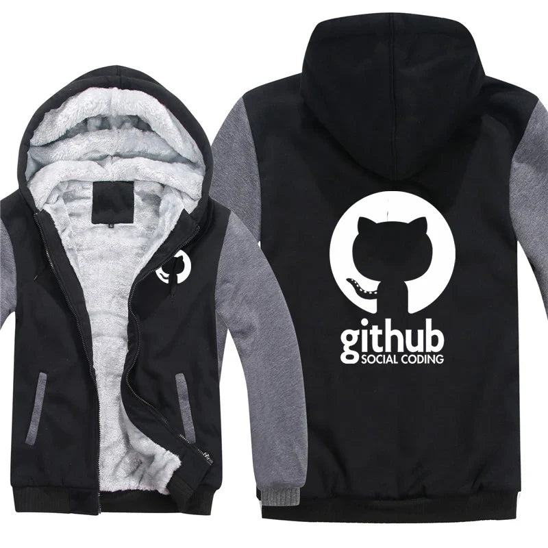 Hoodies Men Coat Winter Warm Fleece Github Programmer Sweatshirts Jacket